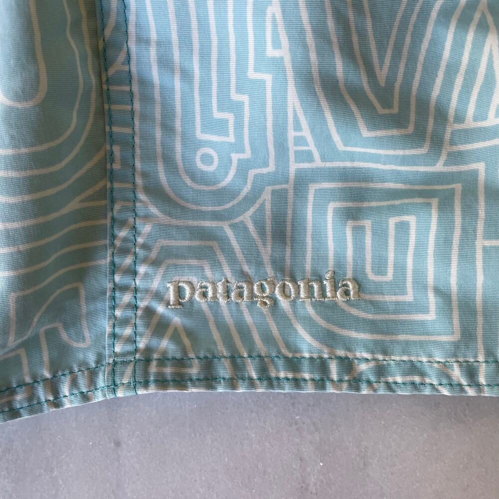 Patagonia Men's Wavefarer Board Shorts Swim Trunks 34 blue white letters beach - Picture 8 of 8